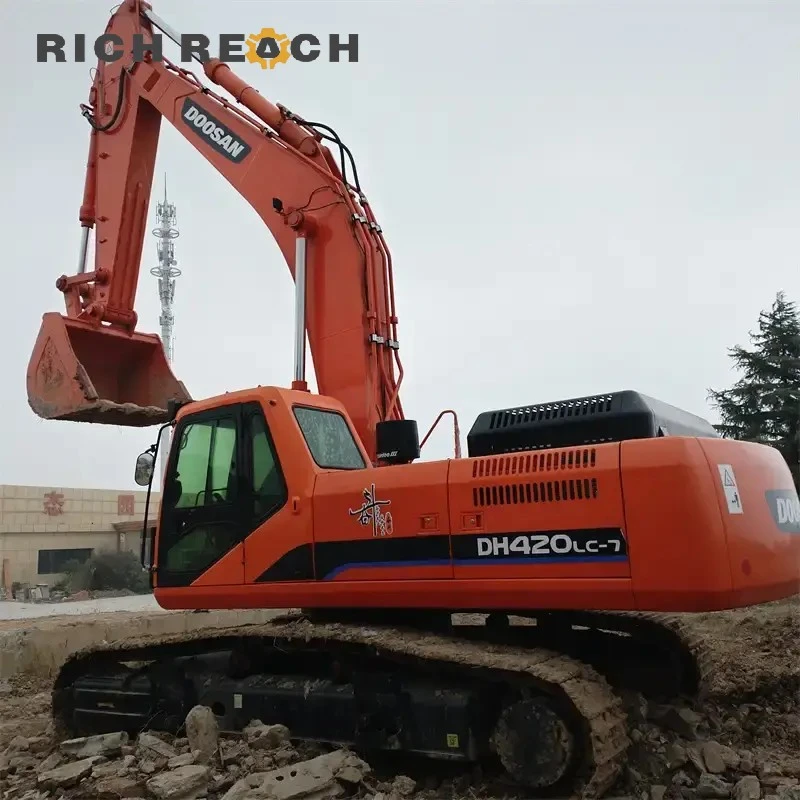 Used Doosan DH420LC-7 excavator for sale – left profile with arm folded, high performance low price