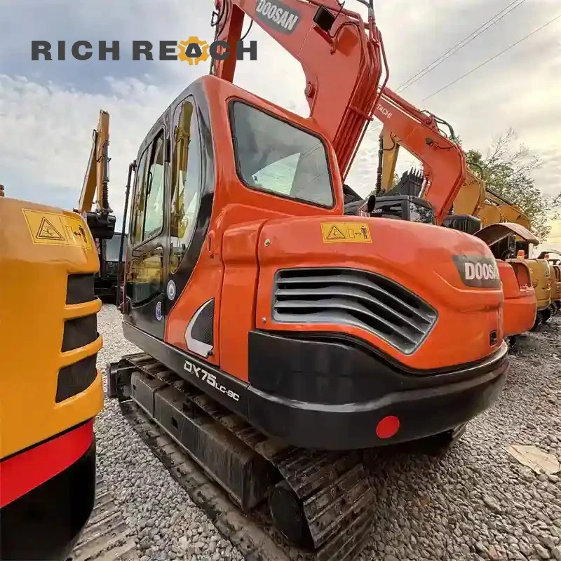 Cab interior with AC vents – used Doosan DX75LC-9C reliable crawler excavator