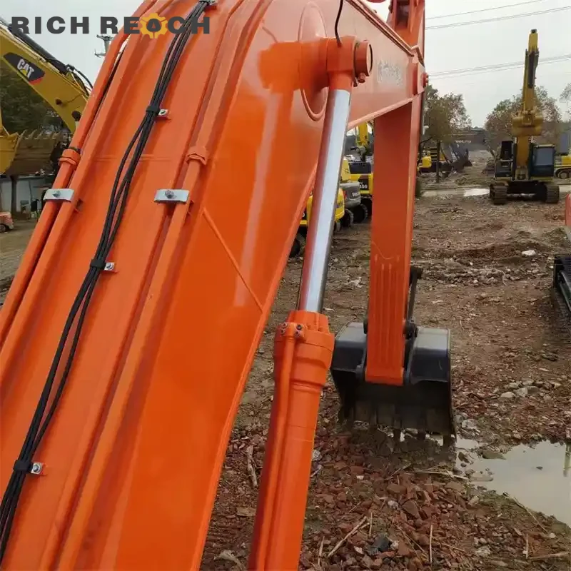 Undercarriage and track system of a used Hitachi ZAXIS 350 excavator, low hours, heavy lifting ready