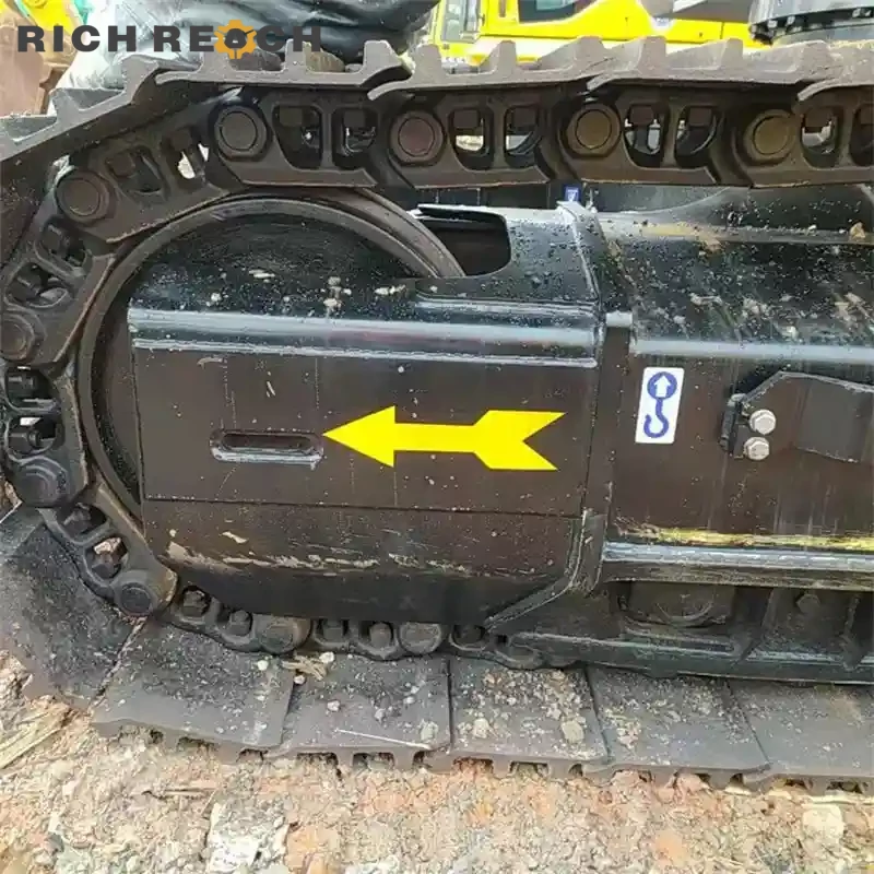 Cab interior and operator controls of a used Hitachi ZAXIS 350 excavator, low hour machine with heavy lift capacity