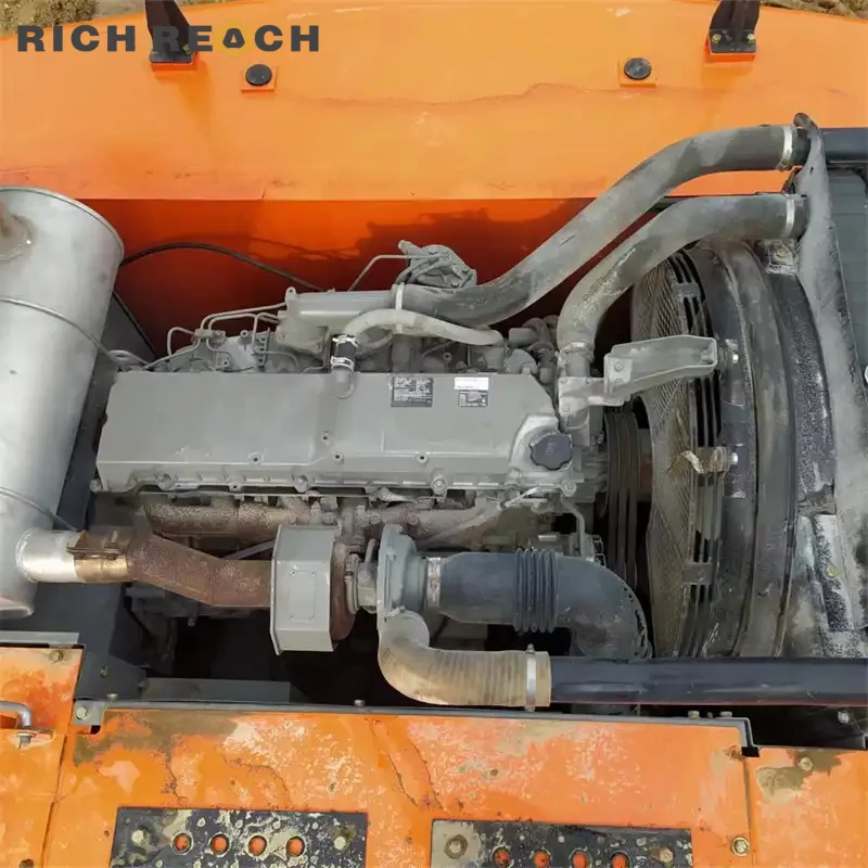 Right side pump room and components of a used Hitachi ZAXIS 350 excavator, low hours, heavy duty hydraulic system