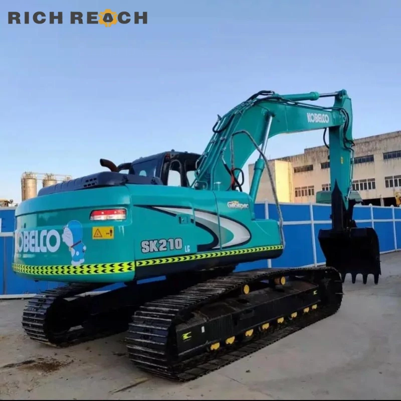 Long undercarriage and track frame of a used Kobelco 210LC excavator for sale – superior stability