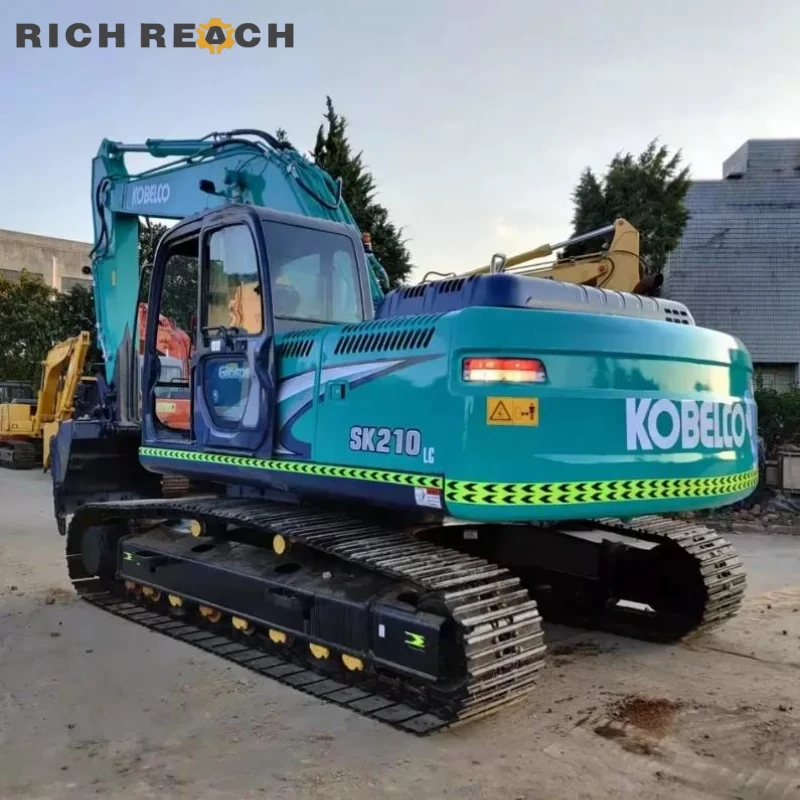 Left side view of a used Kobelco 210LC excavator for sale – long chassis for balanced performance