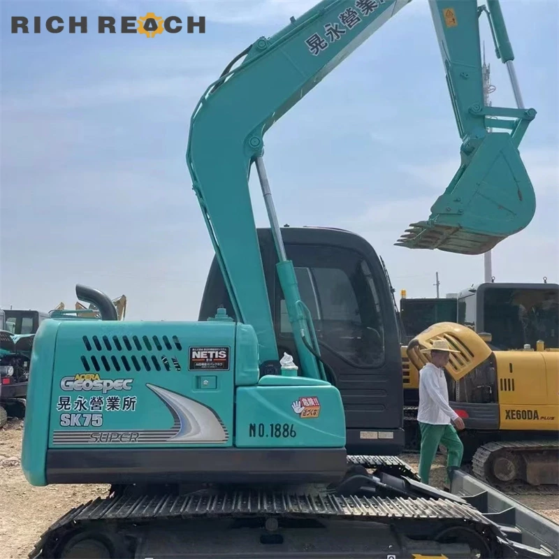 Used Kobelco 75 mini excavator – front blade and boom assembly, robust steel structure for heavy duty work