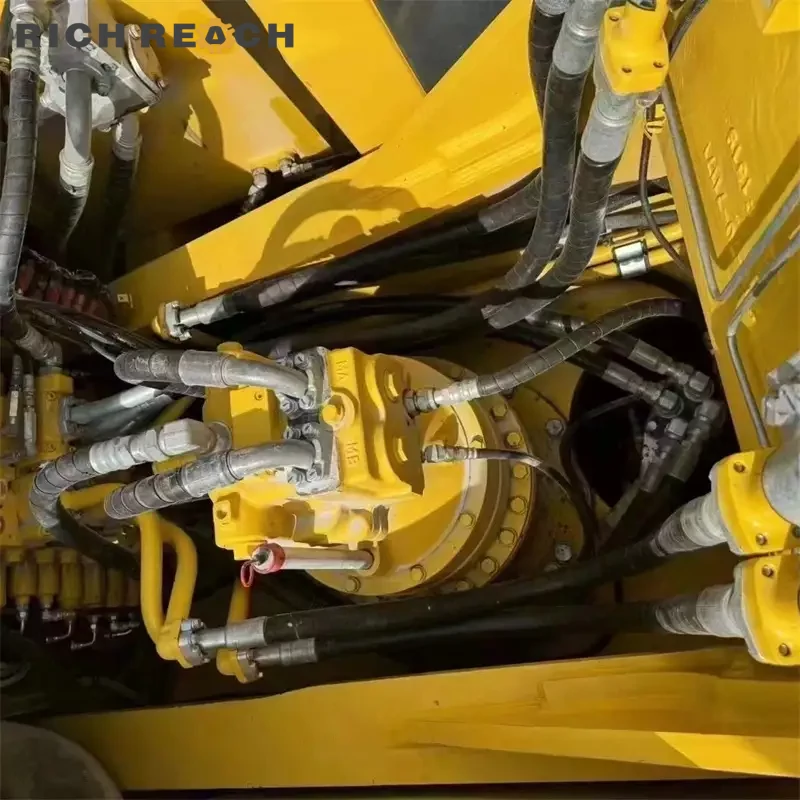 Rear three-quarter angle showing reinforced boom – used Komatsu PC450LC excavator, low-hour heavy equipment for mining and construction
