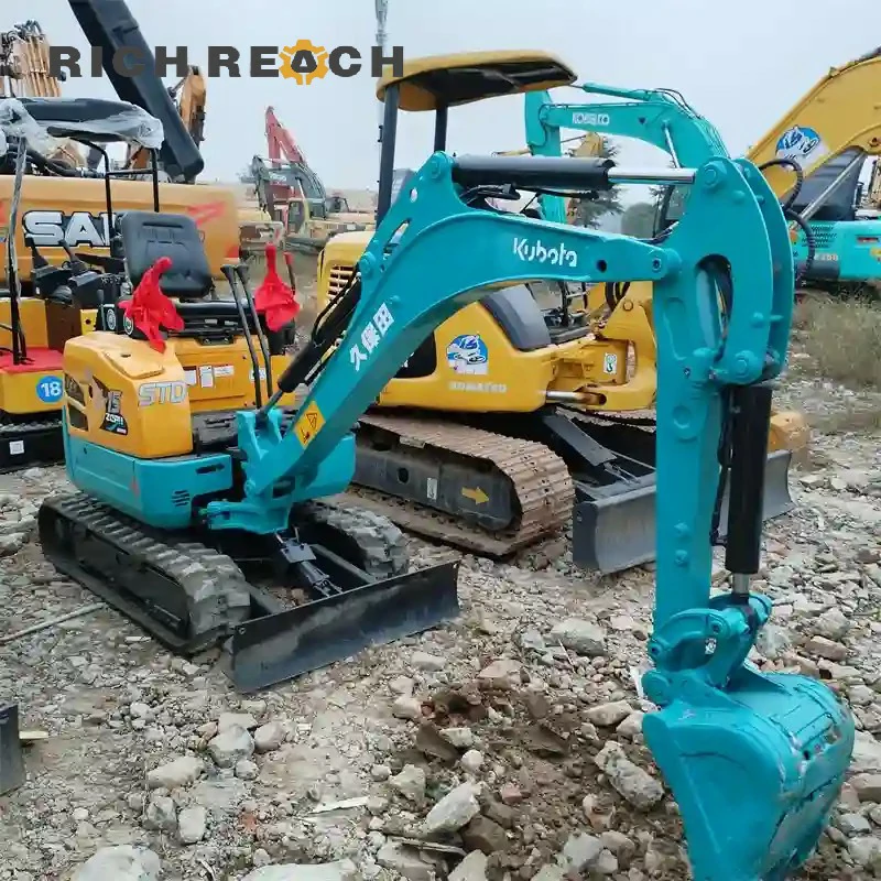 Used Kubota U-15 mini excavator front canopy and dozer blade – fits through doorways, compact design
