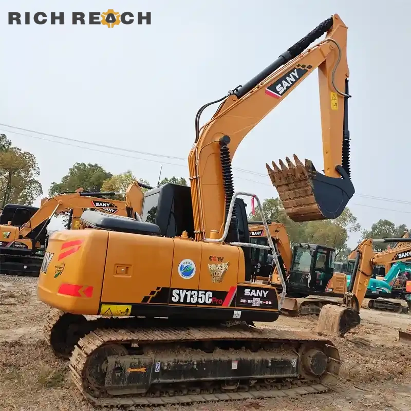 Rear three-quarter view of a used Sany 135C Pro excavator for sale