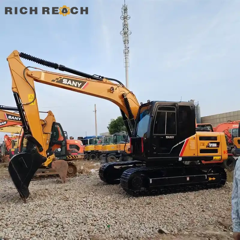 Track adjuster and idler wheel of a used Sany 135C Pro excavator for sale
