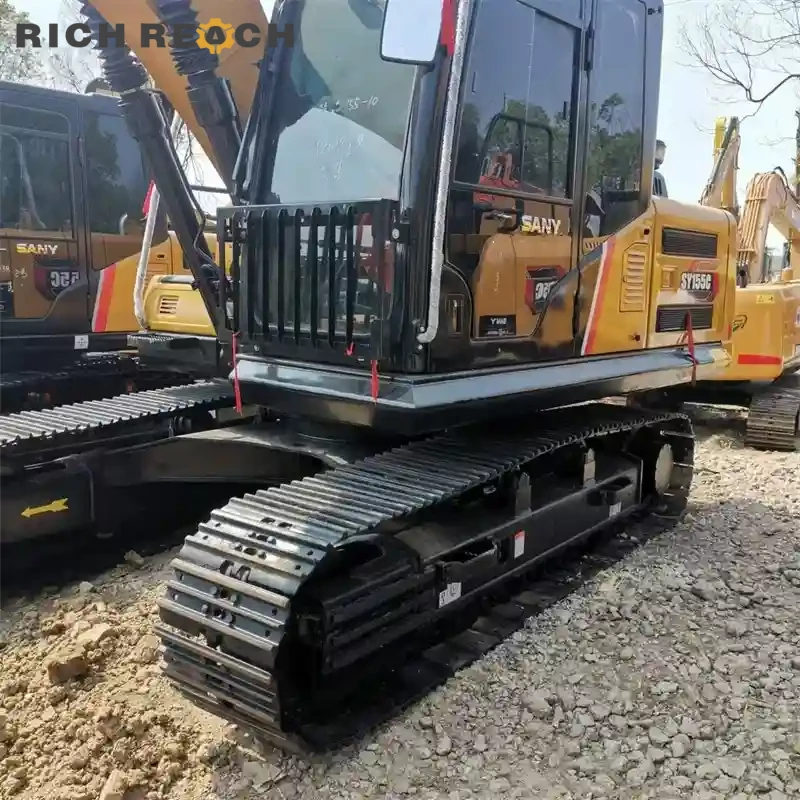 Deluxe operator seat and controls in a used Sany 155C excavator with low hours