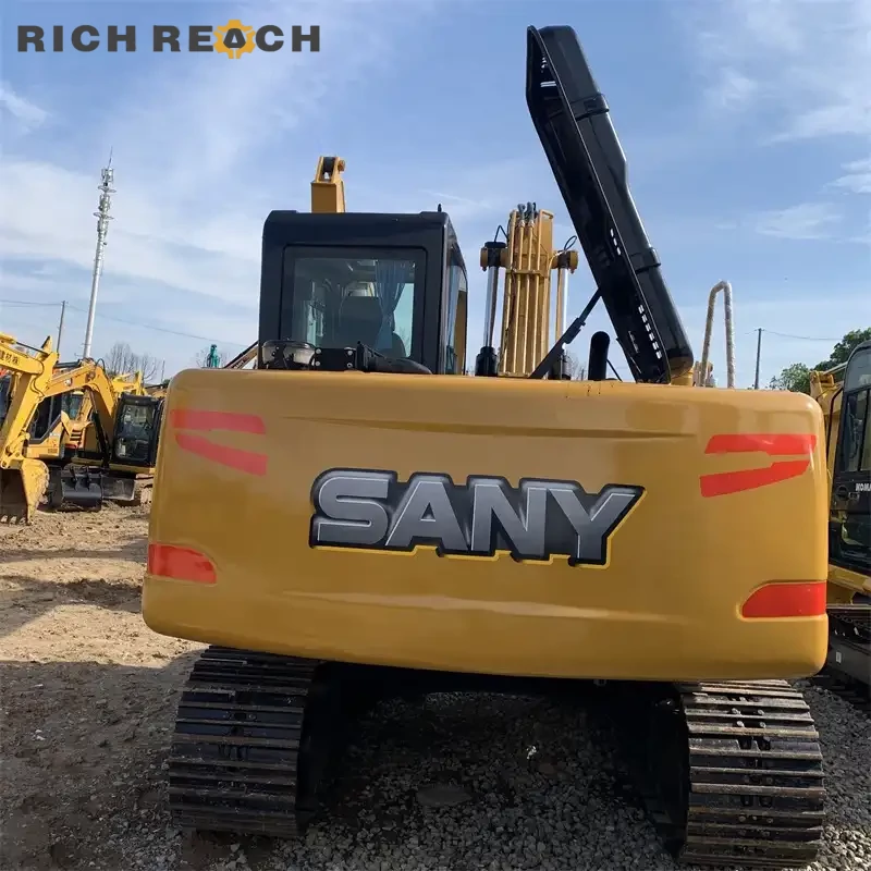 Left side view with boom lowered on a used Sany 155C excavator