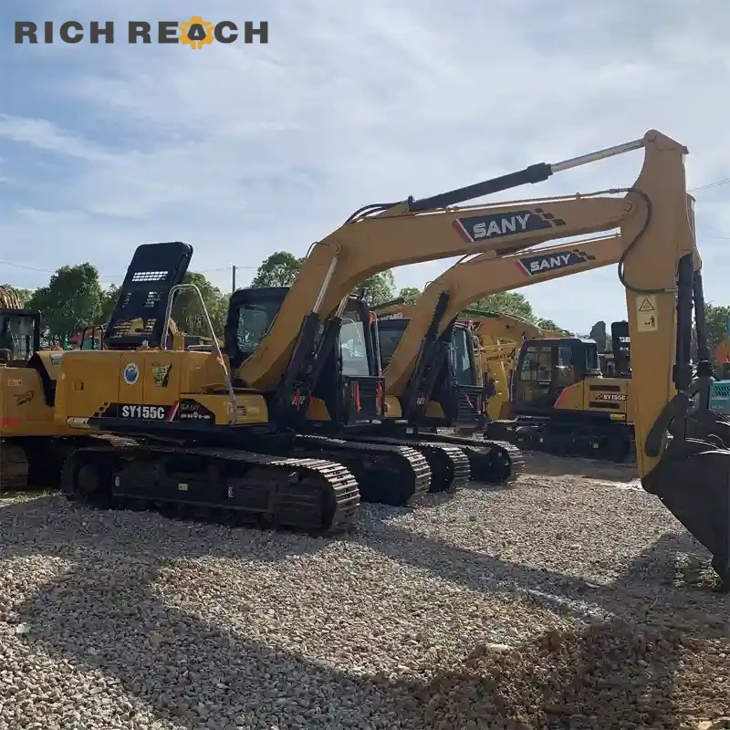 Used Sany 155C crawler excavator loading material in quarry