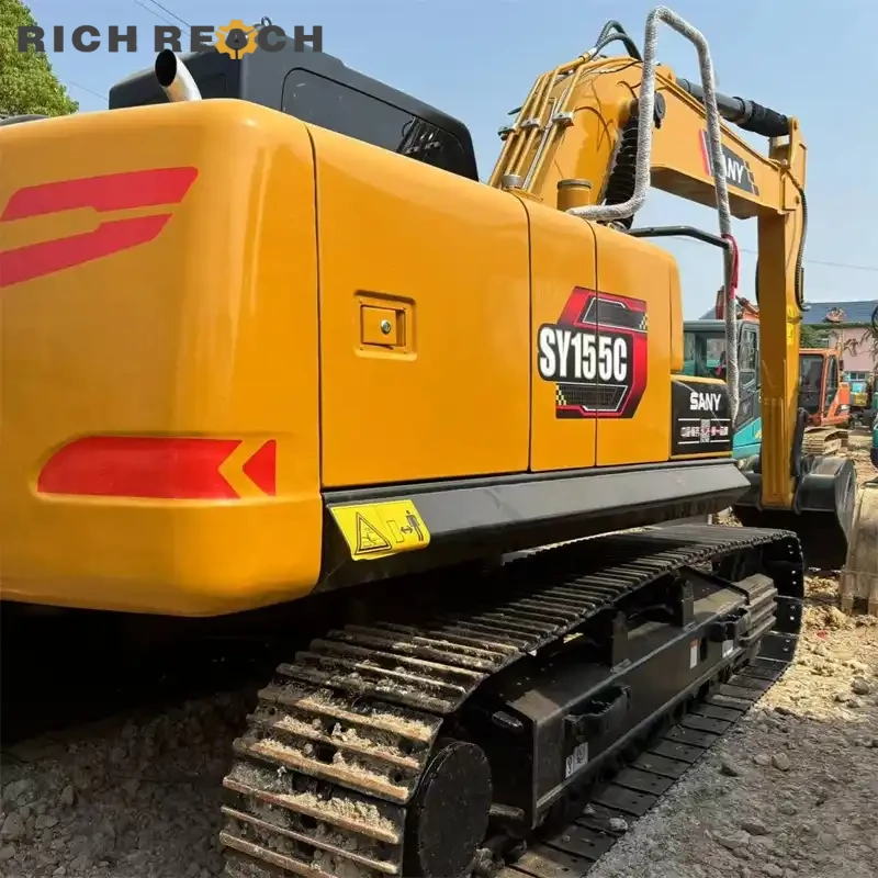 Rear three-quarter view of a used Sany 155C crawler excavator