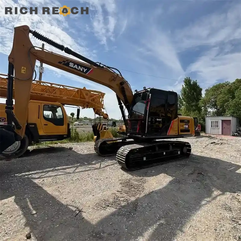 Track adjuster and idler wheel on a used Sany 155C excavator