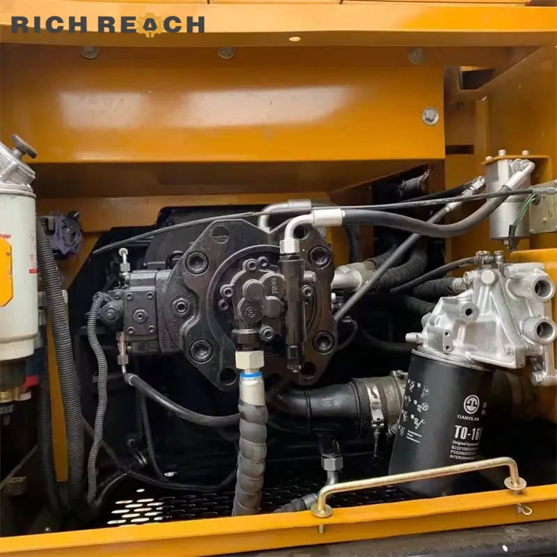 Undercarriage and tracks of a used Sany 215C Pro crawler excavator – lower fuel burn, more power