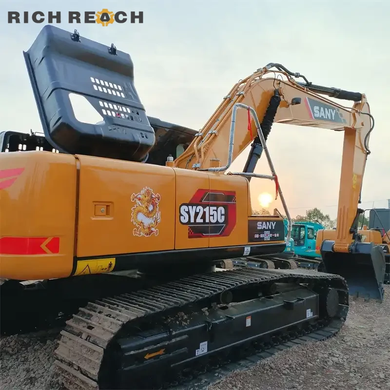 Undercarriage and track pads of a used Sany 215C excavator for sale, excellent condition