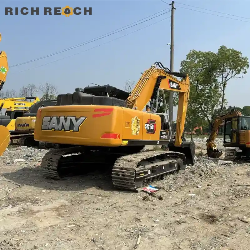 Engine bay turbo and piping of a used Sany 215C excavator for sale, well maintained
