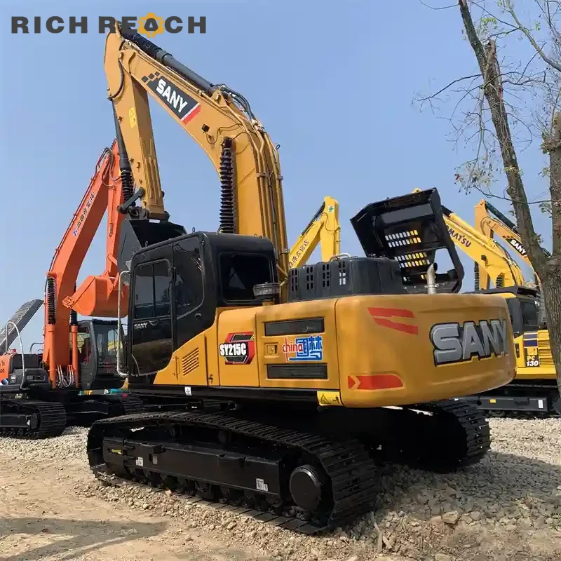 Excavating deep trench demonstration of a used Sany 215C excavator for sale