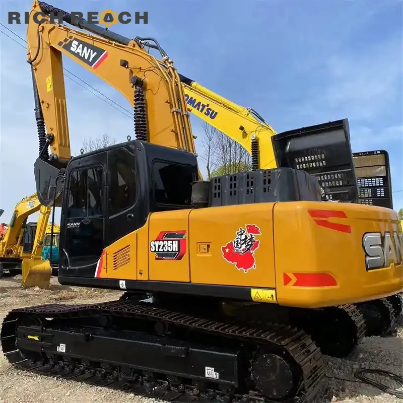 Used Sany 235H excavator – rear heavy-duty counterweight and engine access