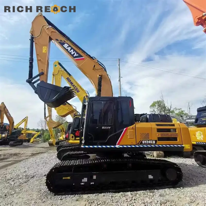 Heavy-duty bucket with reinforced lip of used Sany 245H excavator, priced in USD, fast quote available
