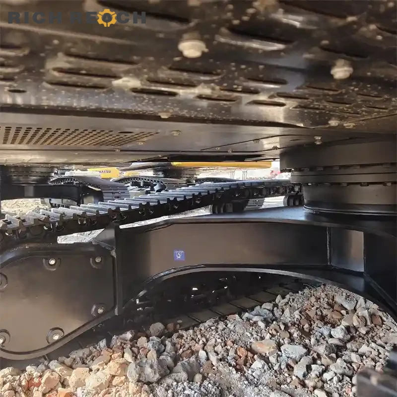 Long track undercarriage left side view of used Sany 305H excavator