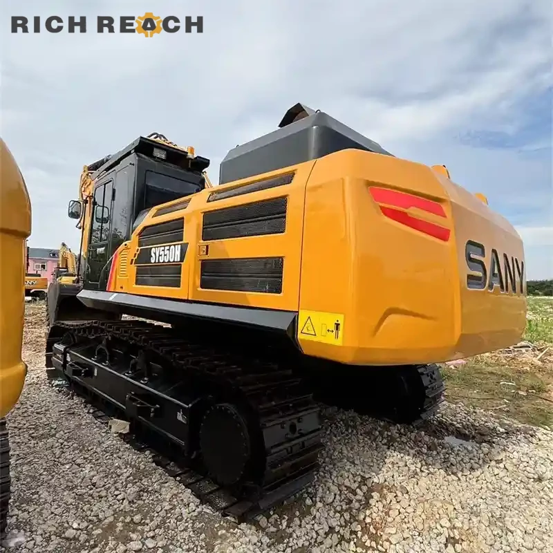Used Sany 550H excavator left side view with heavy duty track frame and guard