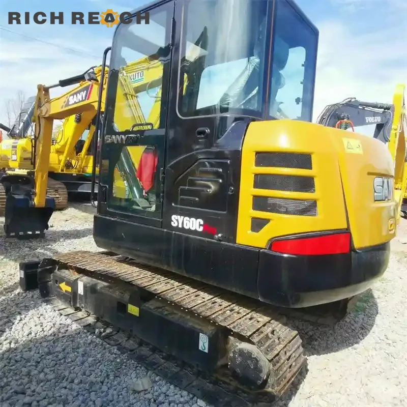 Used Sany 60C Pro excavator cab interior seat and joysticks – operator comfort