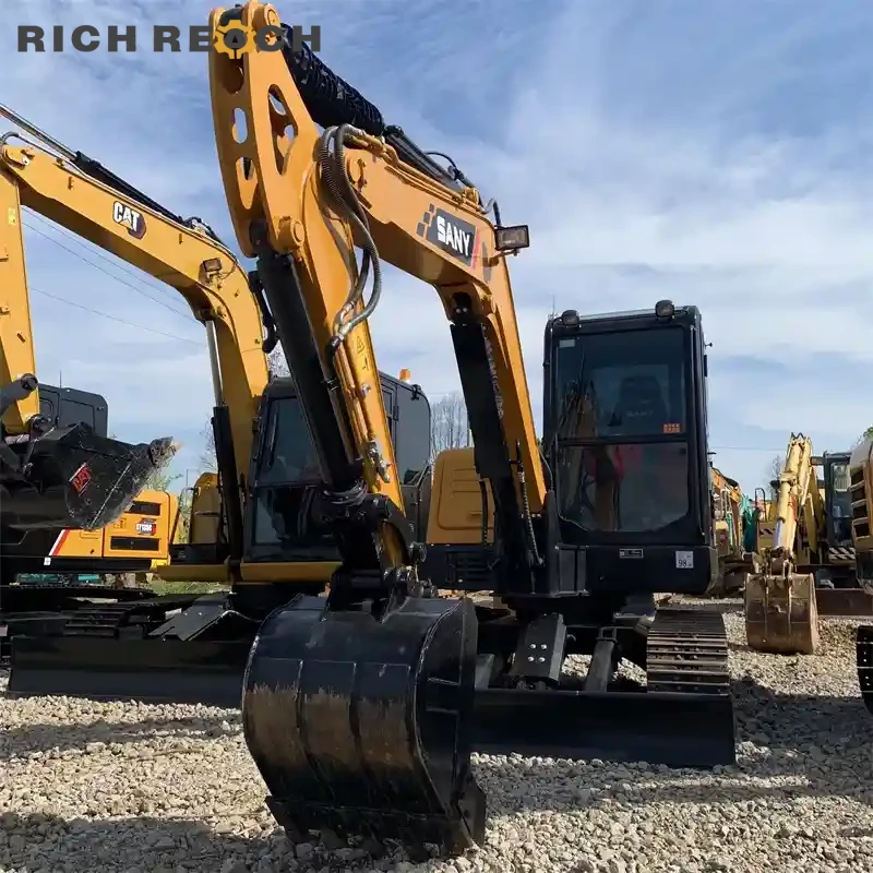 Bucket linkage and pins on used Sany 60C mini excavator, excellent condition for landscaping