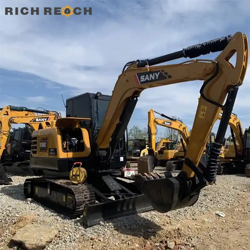 Cab interior with operator seat and joysticks of used Sany 60C mini excavator for sale