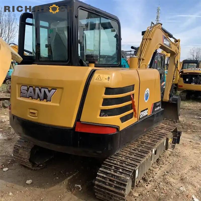 Kubota V2403 engine compartment of used Sany 60C mini excavator, low hours, ready for utility work