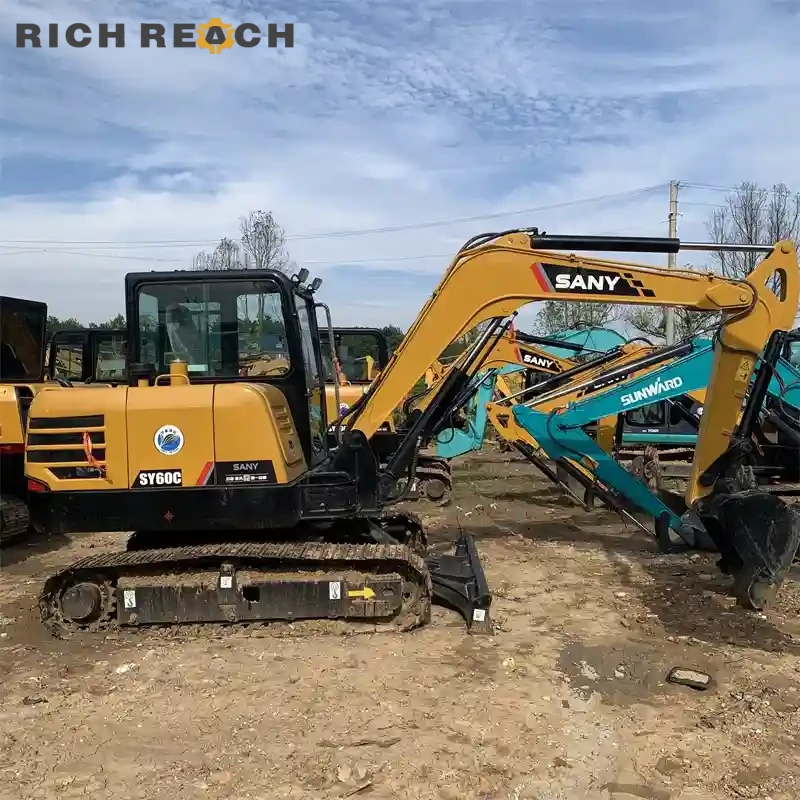 Left side view with rubber track on used Sany 60C mini excavator for sale, great for utilities