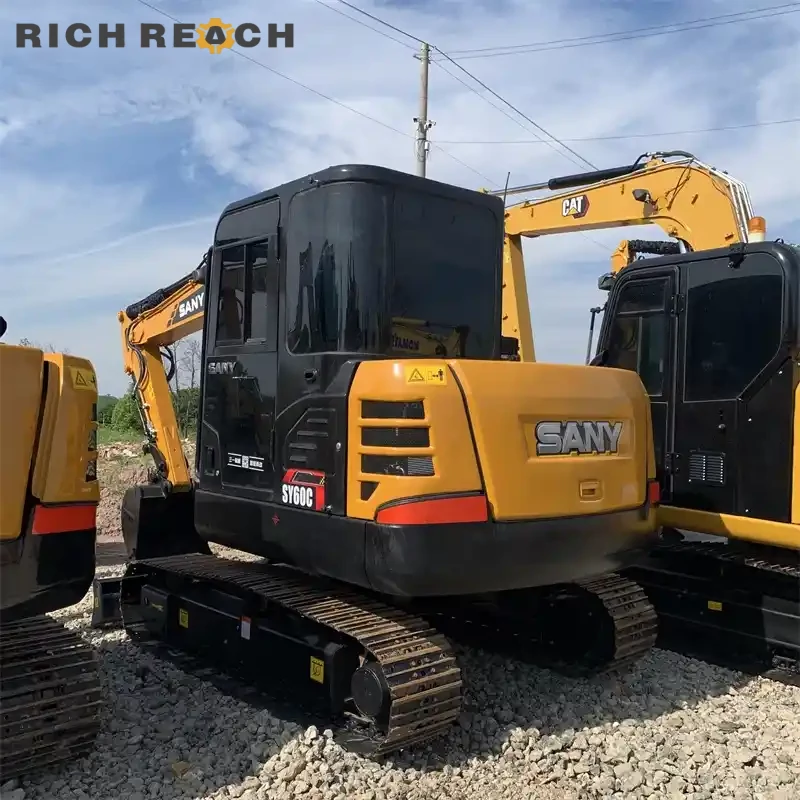 Track adjuster and idler wheel on used Sany 60C mini excavator, undercarriage in good shape