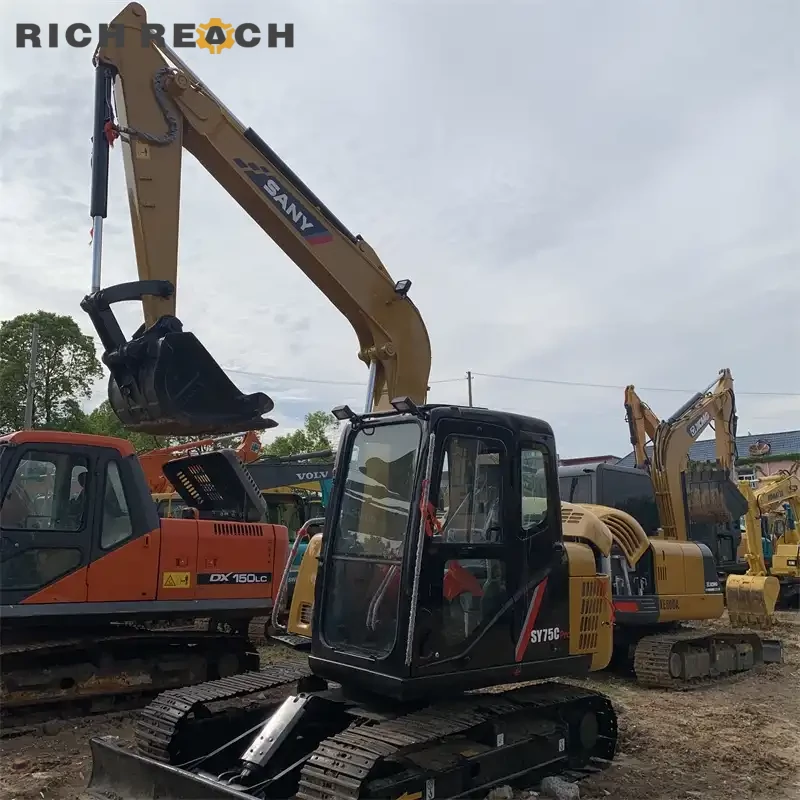 Used Sany 75C Pro excavator engine bay – air cleaner and filters, low fuel consumption