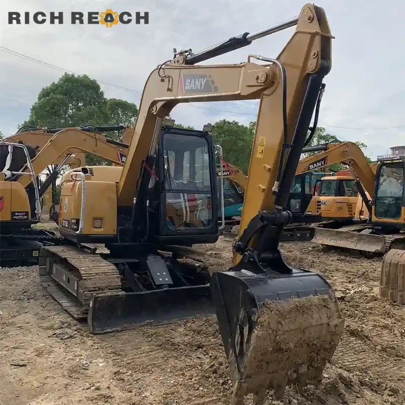 Used Sany 75C Pro excavator grading with laser – precise control and power