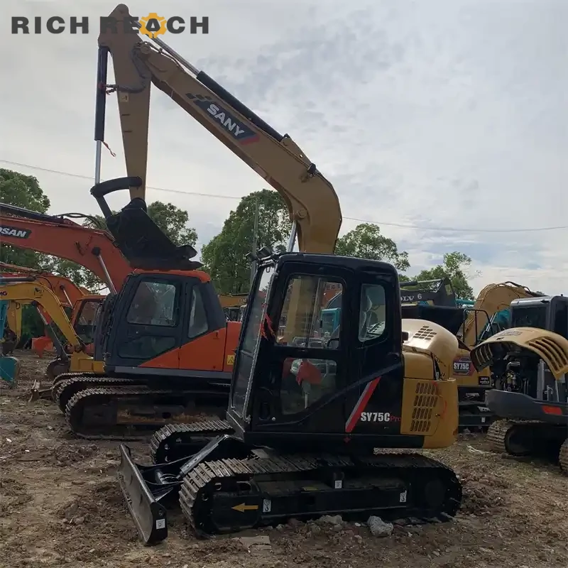 Used Sany 75C Pro excavator left side boom offset – compact radius design
