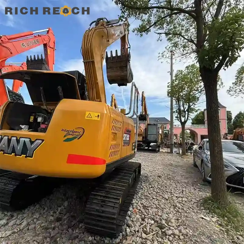 Certification sticker on a used Sany 75C excavator – EPA / EU compliant, ready for export