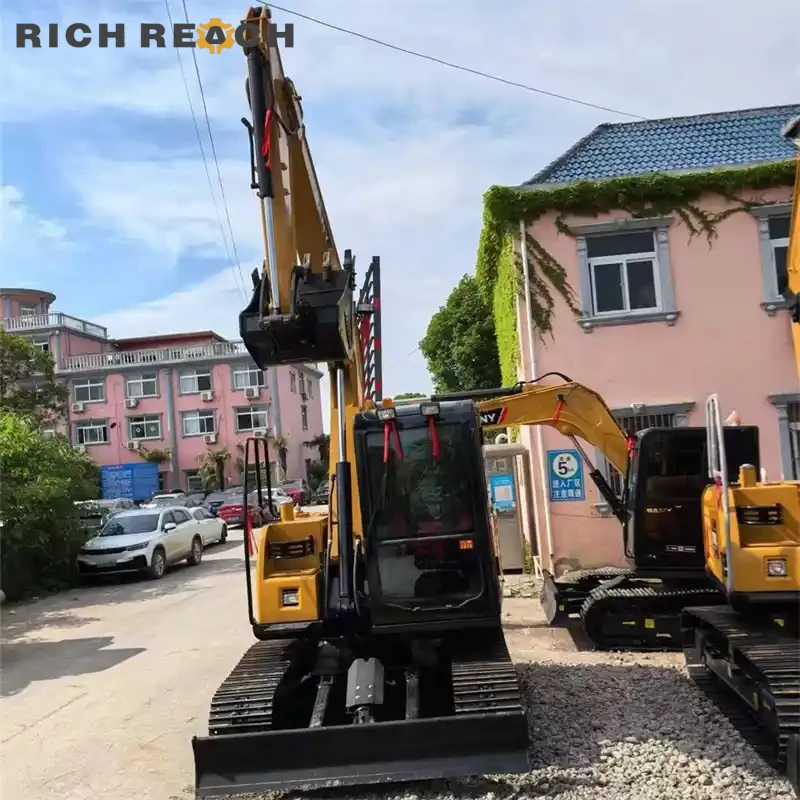 Delivery inspection sticker on a used Sany 75C excavator – full service history available