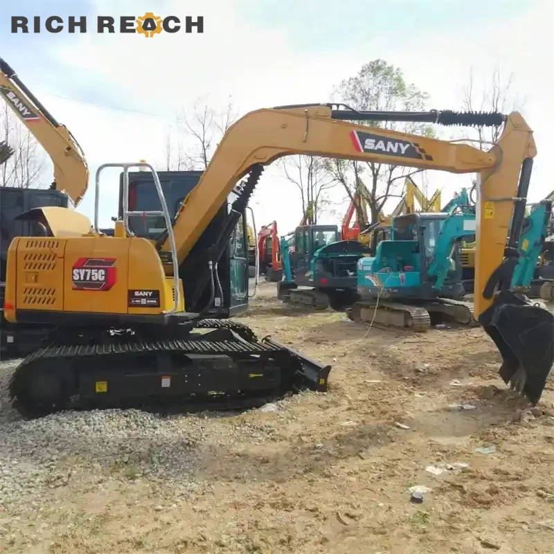 Sany SY75C excavating a pond – powerful digging force, low hour unit, priced in USD