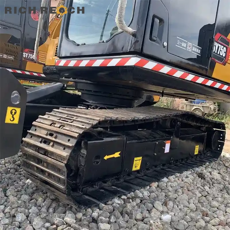 Sany SY75C stockpile rehandling – strong lift capacity, low hour used excavator, get a fast quote