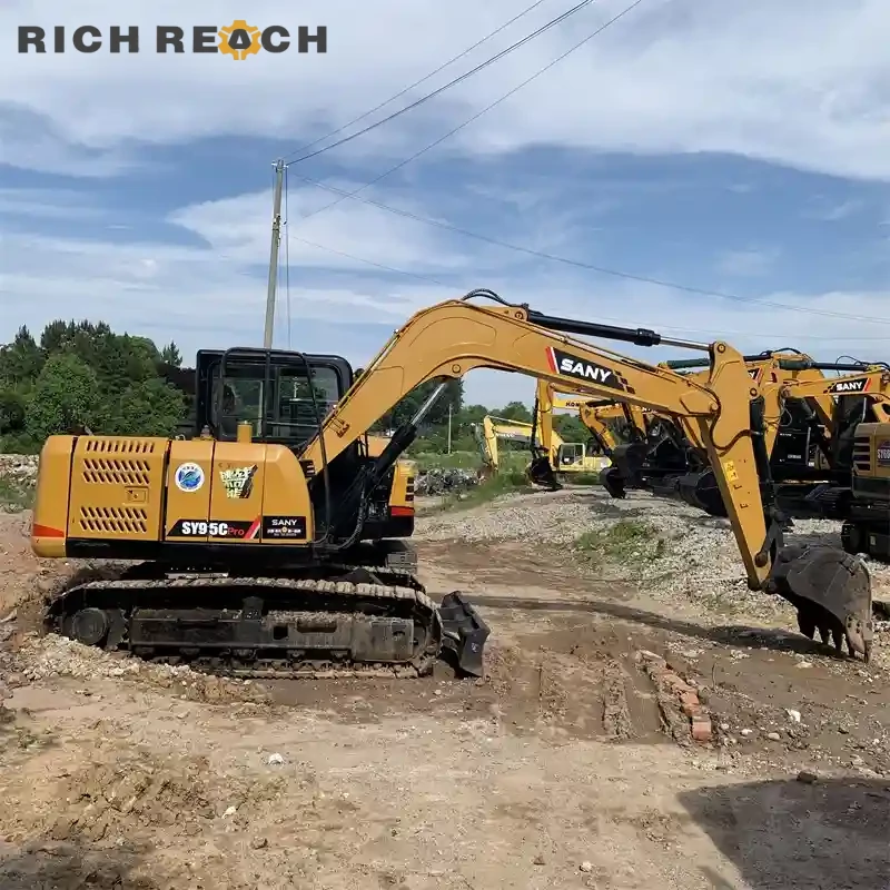 Heavy-duty bucket with reinforced teeth on a used Sany 95C Pro excavator, low hours