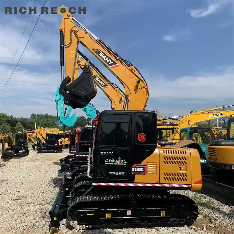 Cab interior, display and switches of a used Sany 95C excavator – operator-friendly, low-hour machine for sale, get a quote now