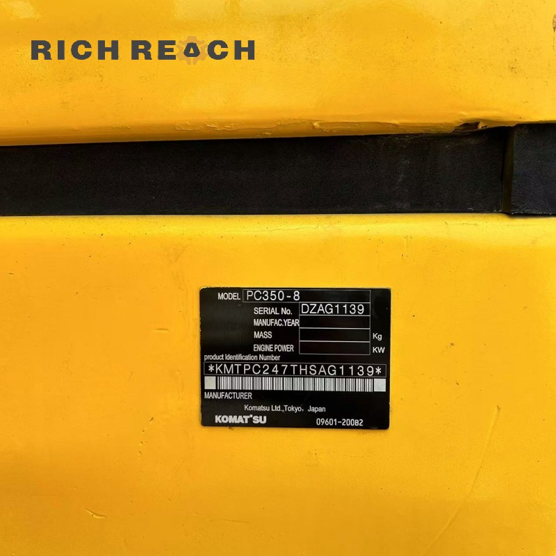 Original nameplate and serial number of a used Komatsu PC350 excavator | Price on request