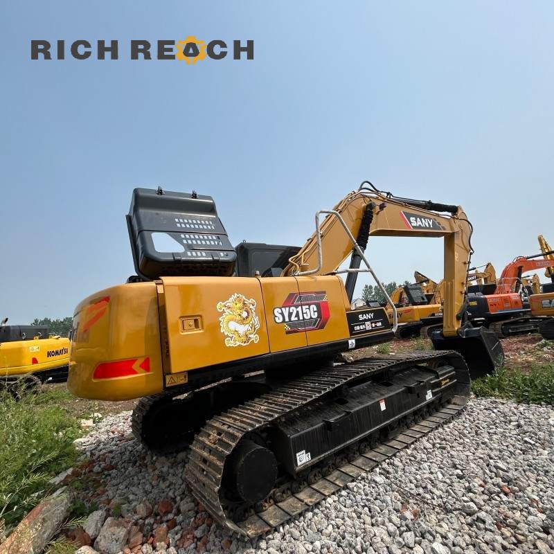 Left side view and boom arm of a used 2020 SANY 215C excavator, low hours, priced at $30,556