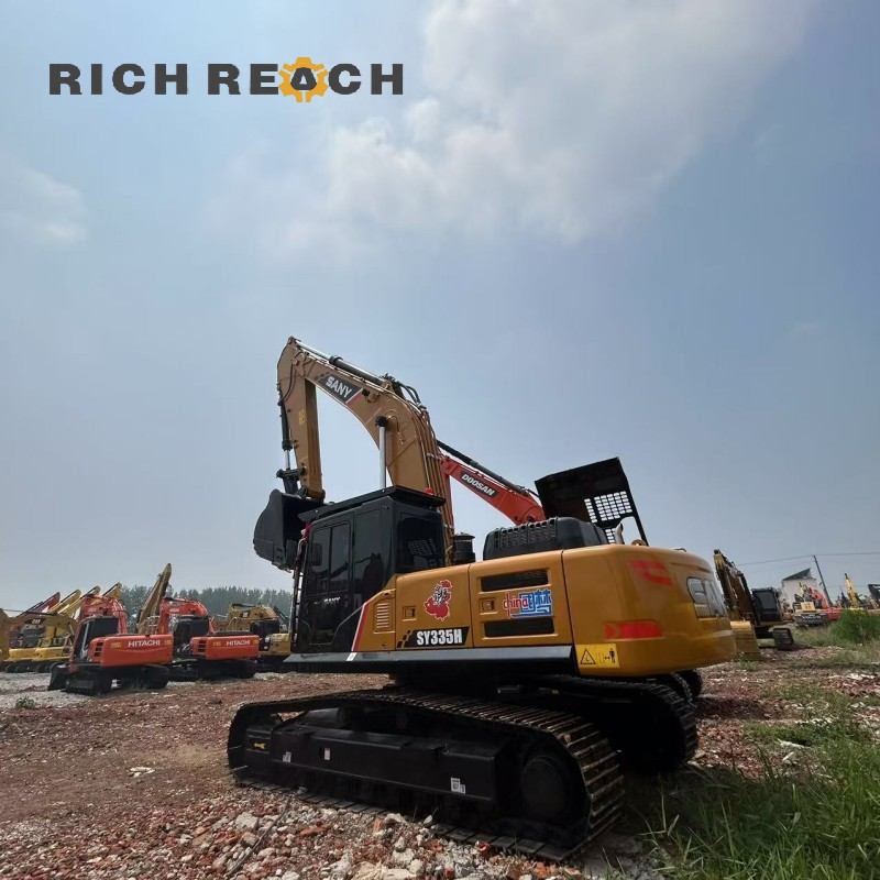 Right side full view of a 2020 SANY 335H excavator, low hours, priced at $37,500