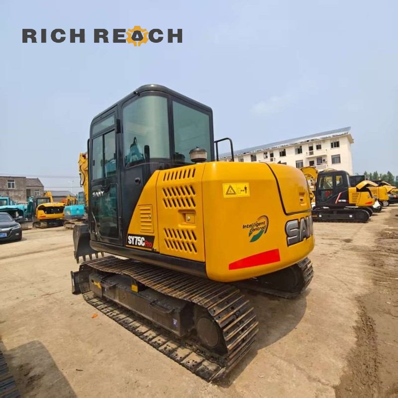 Left side view of a used SANY 75C Pro short-tail swing excavator, ideal for tight jobsites, price in USD on request