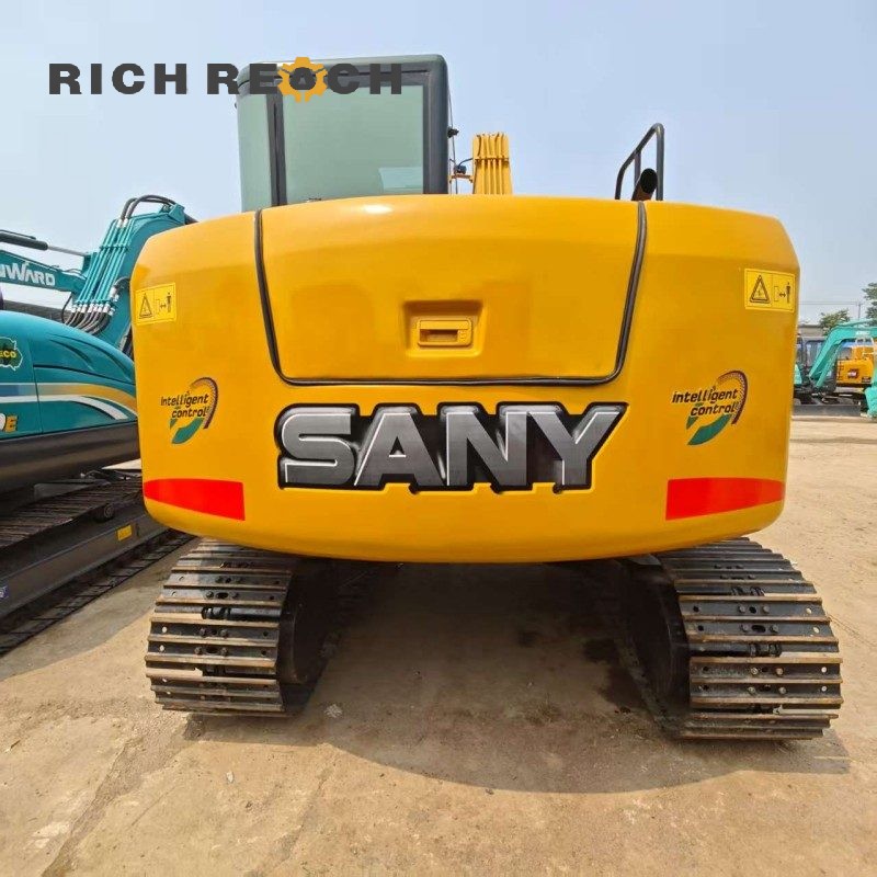 Rear view of a used SANY 75C Pro hydraulic excavator with counterweight and undercarriage, price on request