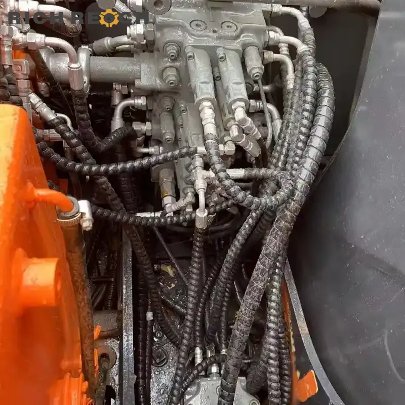 Clean cab interior of a used Hitachi 60 excavator for sale, low hours and comfortable controls